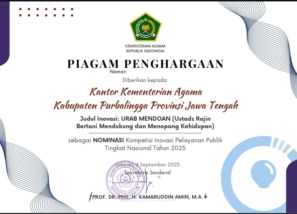 “Urab Mendoan” Kemenag Purbalingga Raih Penghargaan Nasional