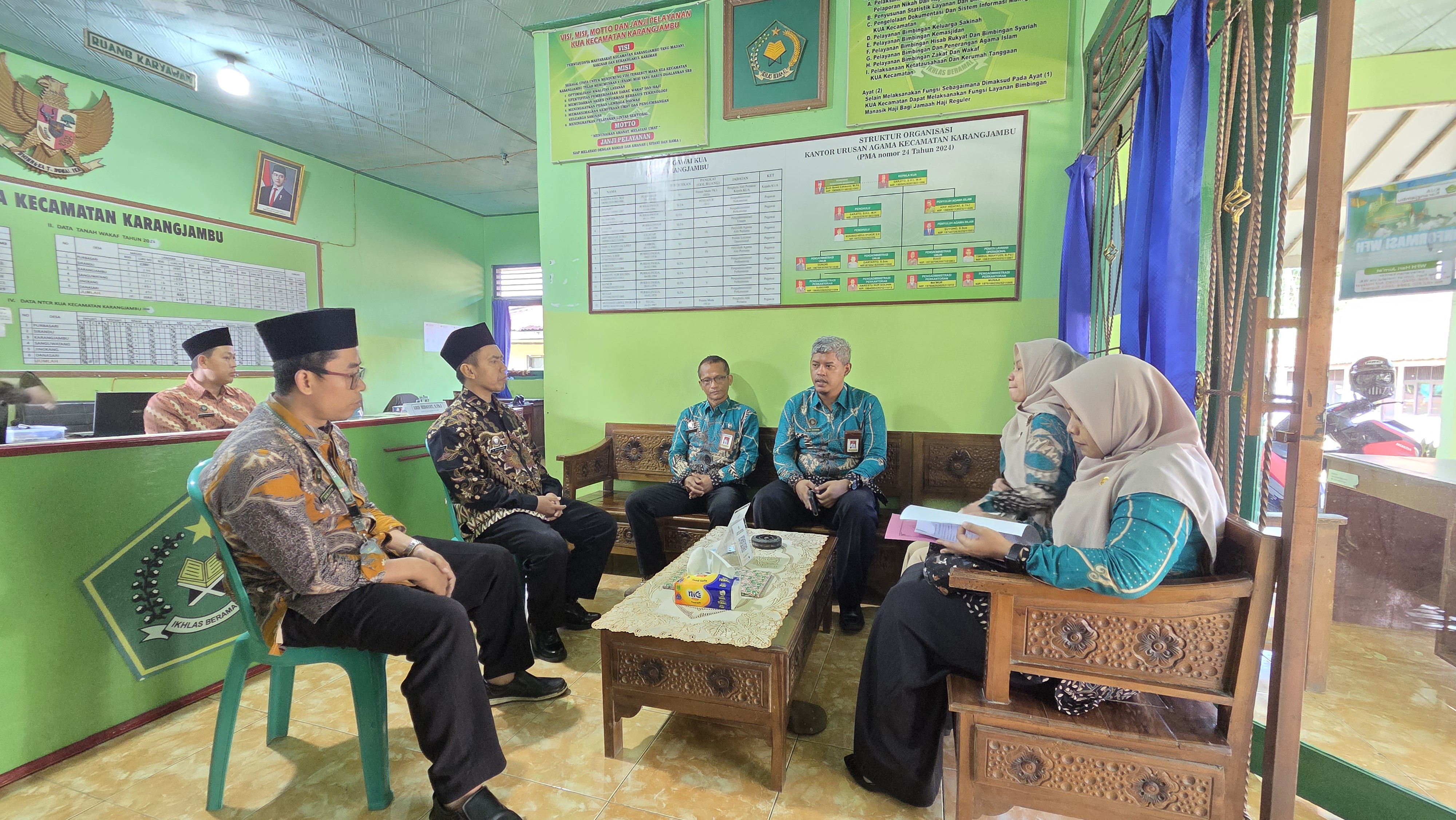Tim 3 Monitoring dan Evaluasi (Monev) Pelayanan dan Pembangunan Zona Integritas (ZI) Kantor Kementerian Agama Kabupaten Purbalingga melaksanakan monitoring di KUA Kecamatan Karangjambu dan Karangreja, Rabu (10/6/2026).