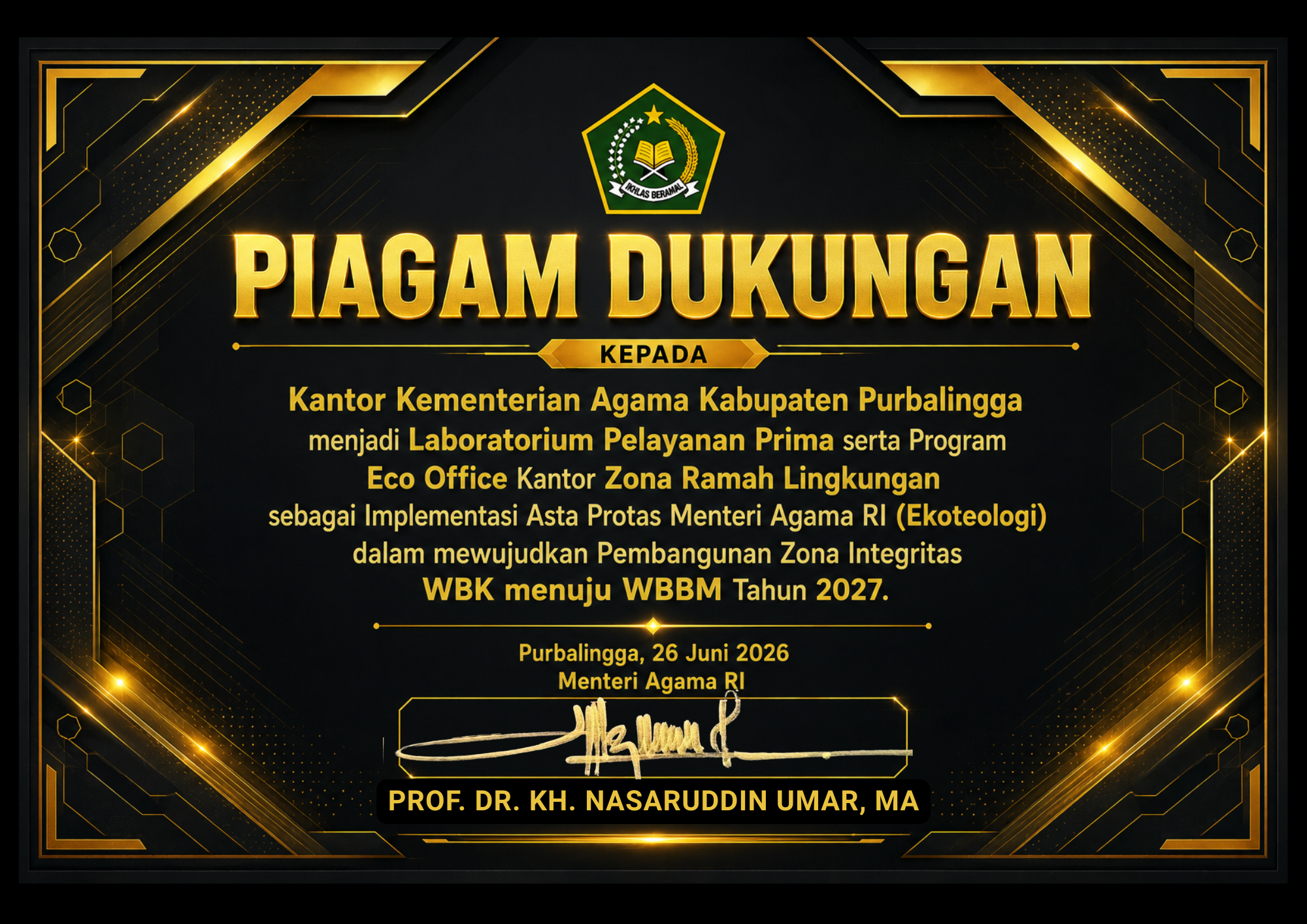 PIAGAM DUKUNGAN MENAG RI