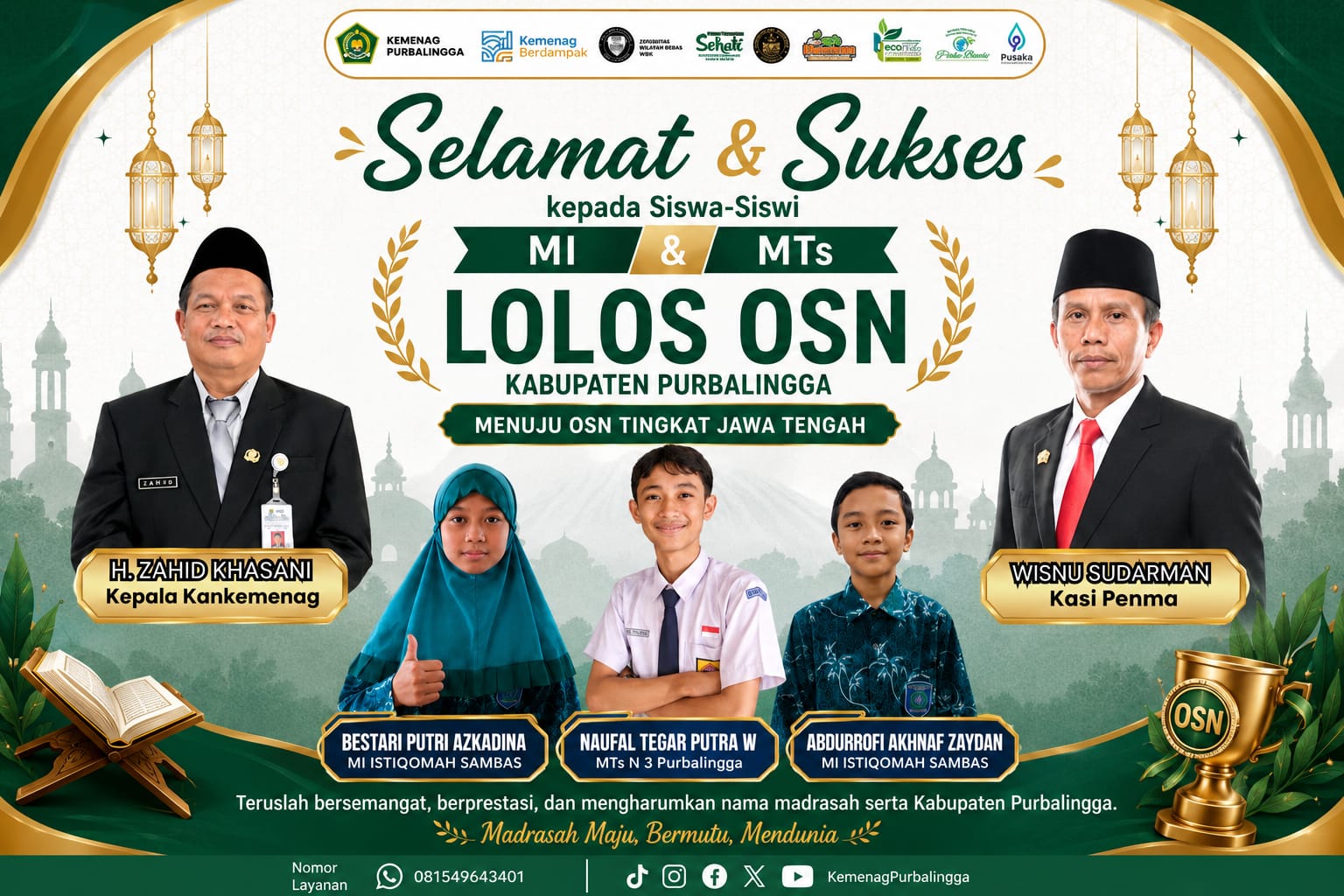 Tiga murid madrasah berhasil meraih prestasi gemilang pada Olimpiade Sains Nasional Tingkat Kabupaten/Kota (OSN-K) Tahun 2026